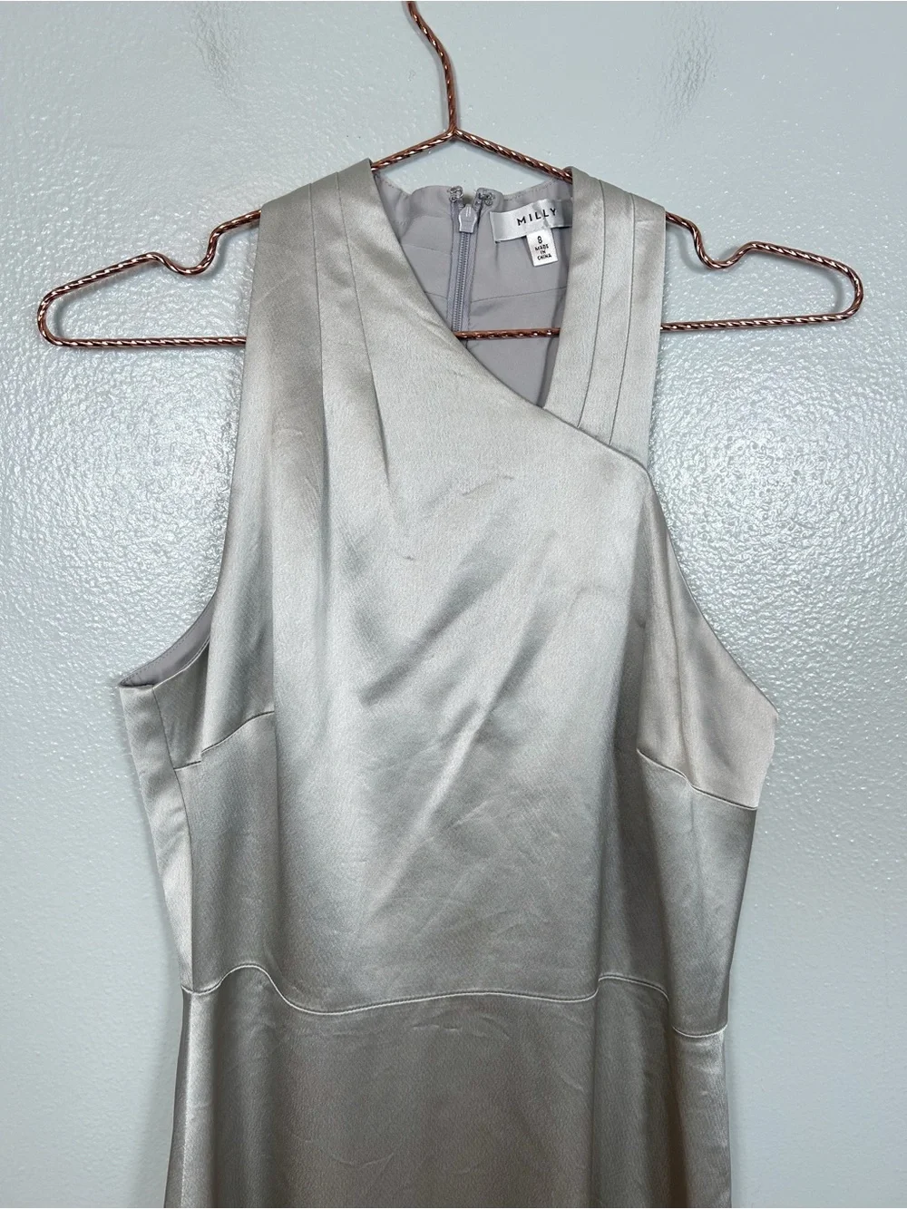 Milly Taryn Satin Halter Maxi Dress in Silver